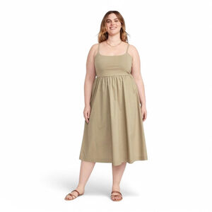 OLD NAVY Fit & Flare Combination Midi Cami Dress In Green Birch Leaf Sz XL NWT